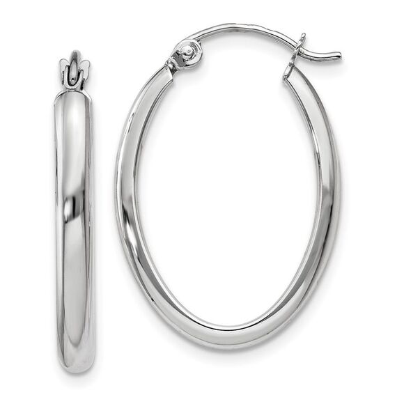 10k White Gold Polished 2.75mm Oval Tube Hoop Earrings